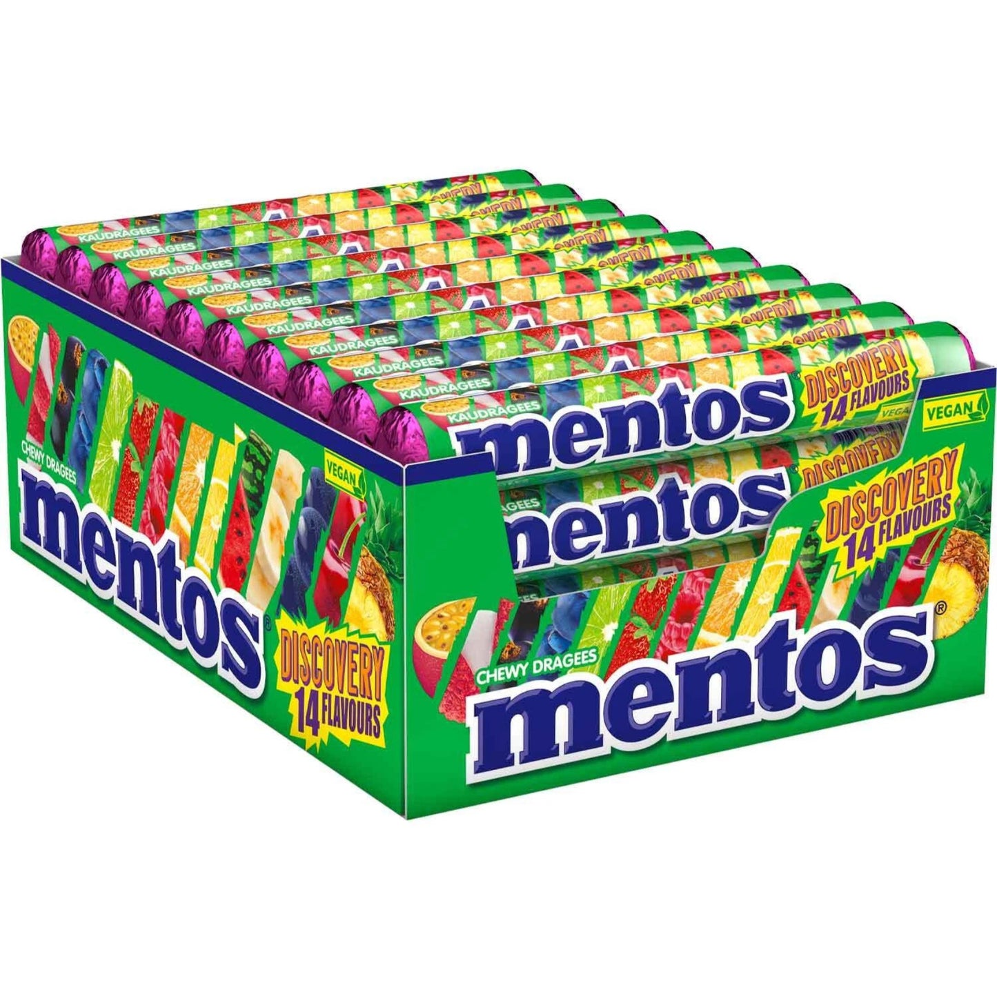 Mentos Kaubonbon Discovery Vegan 38g Rollen Dragees Frucht Limited
