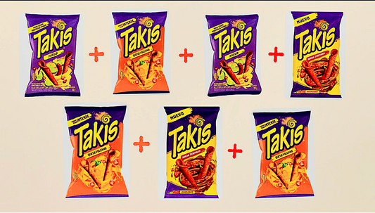 7x Takis 90g NUR FÜR KURZE ZEIT, Takis Fuego Limette Maestro, Takis Ninja Teriyaki, Takis Queso Volcano.